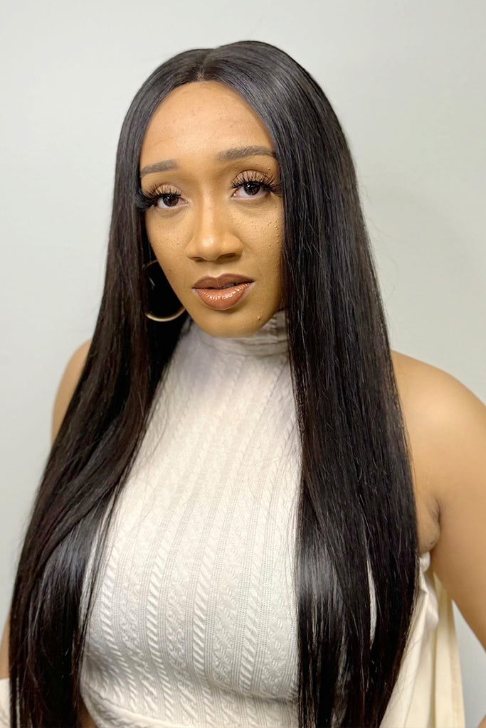 HD Closure Straight Wig - 28 Inch Remy Hair with Center Part - Front View