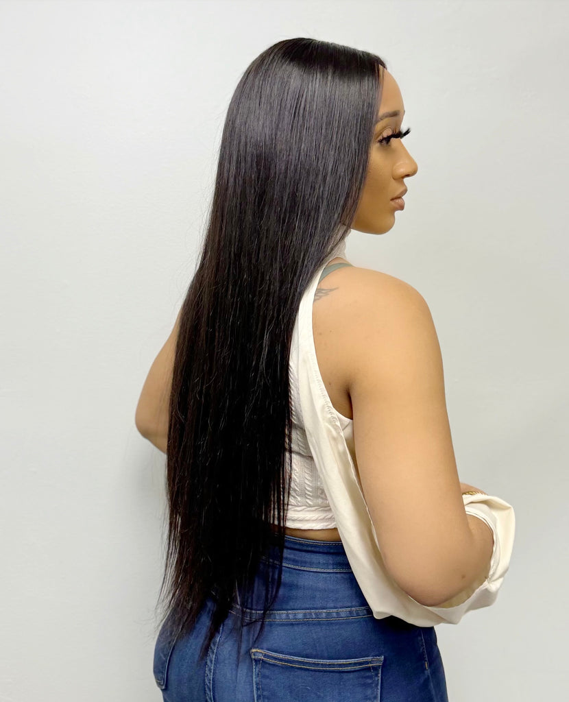 HD Closure Straight Wig - 28 Inch Remy Hair with Center Part - Back View