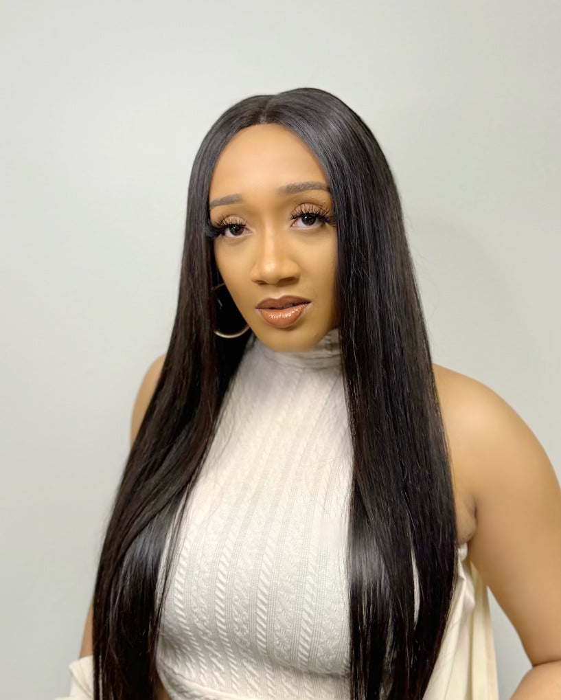 HD Closure Straight Wig - 28 Inch Remy Hair with Center Part - Front View