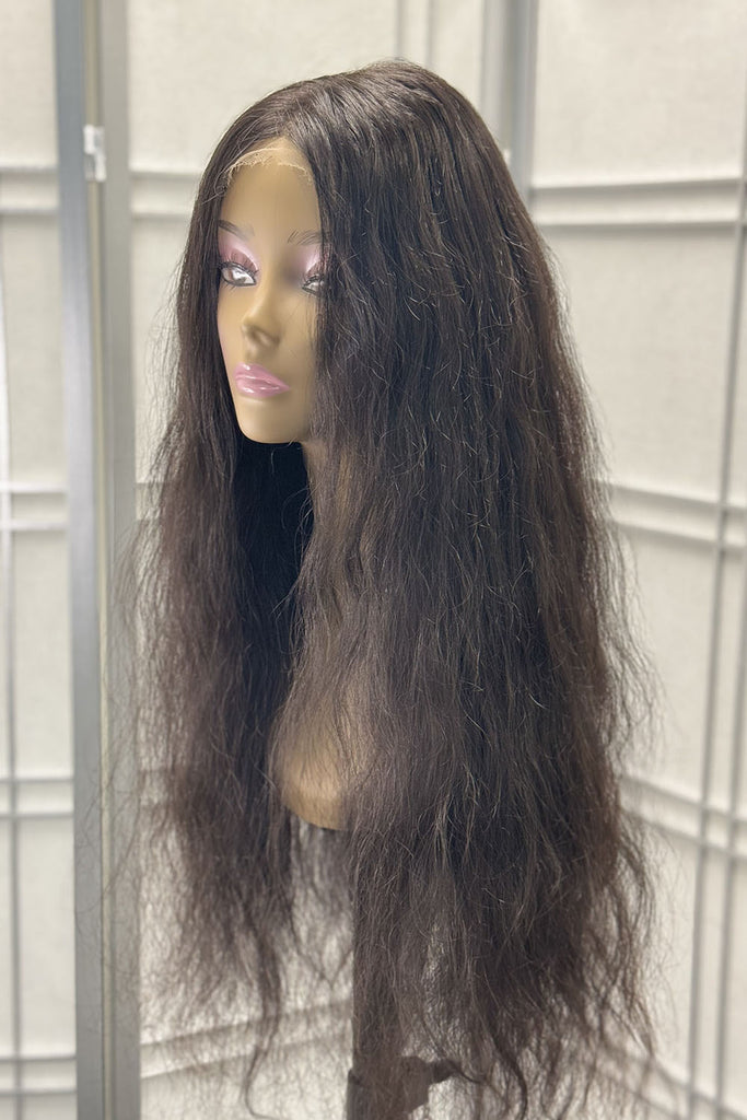 HD Closure Straight Wig - 28 Inch Remy Hair with Center Part - Side View